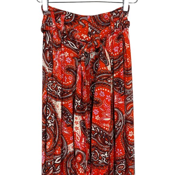 Free People Printed Double Trouble Pants XS Red Wide Leg Paisley Boho Retro - Picture 3 of 9